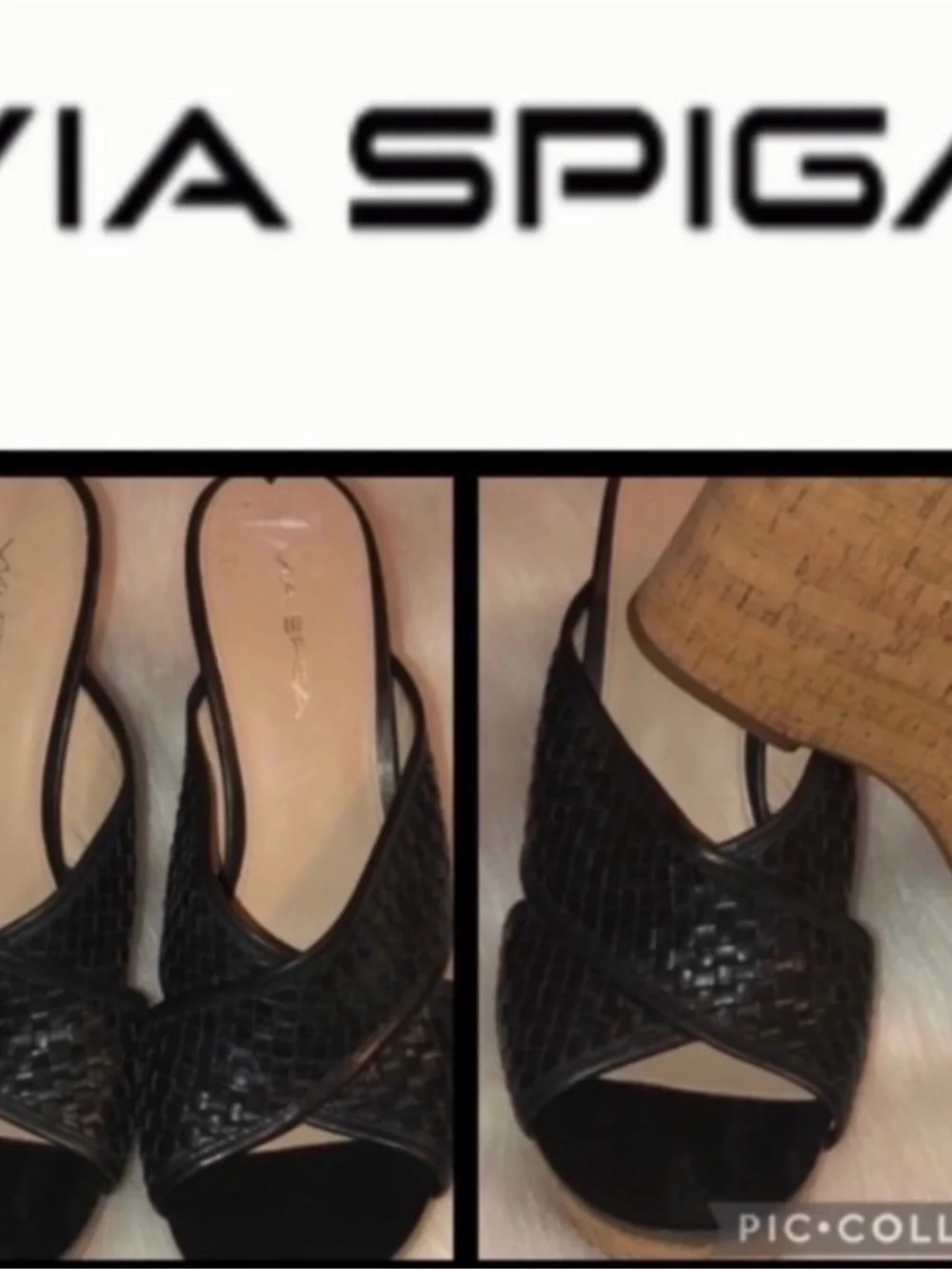 Via Spiga Black Woven Cork Wedge Sandals